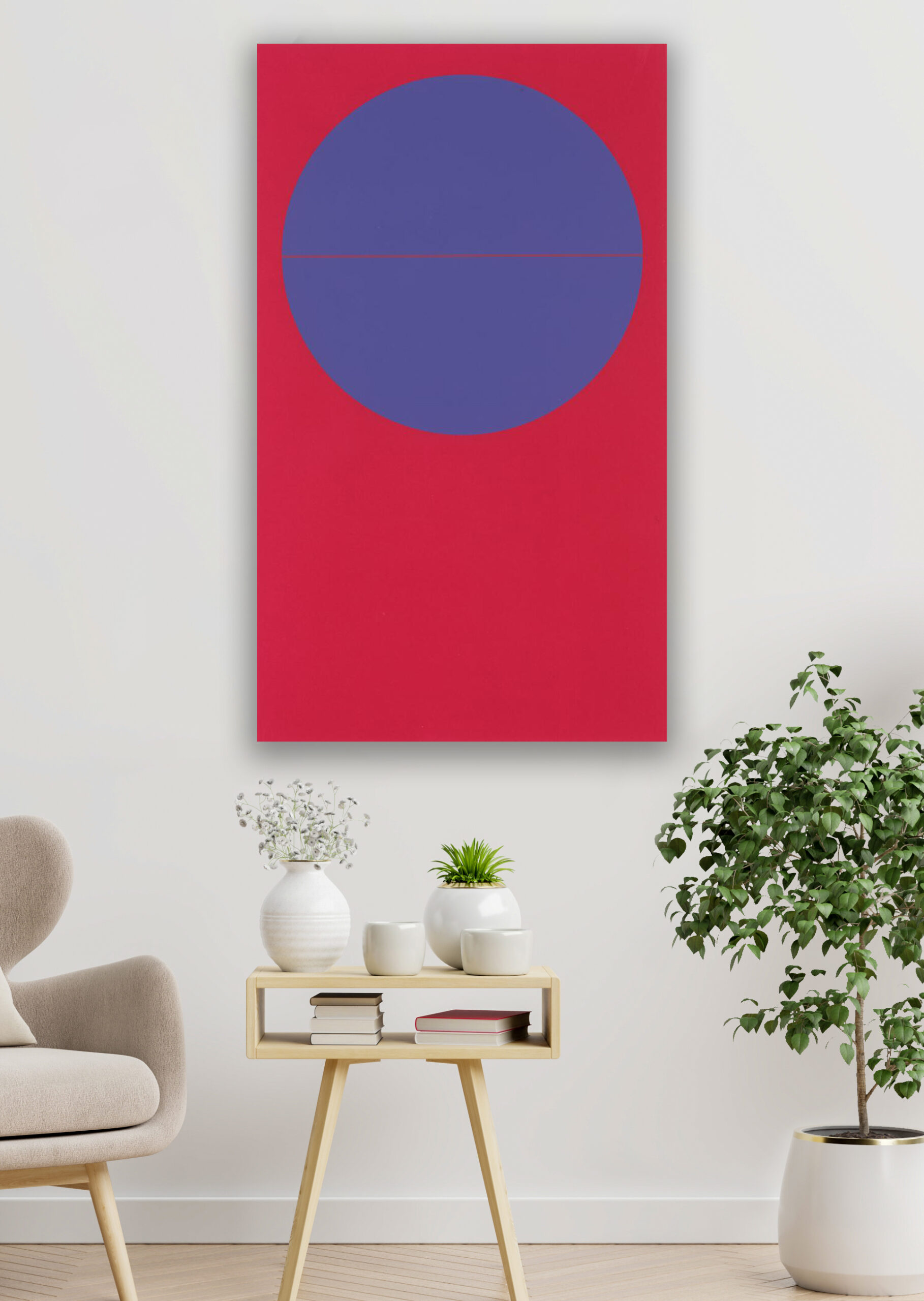 Poster mockup with vertical frames on empty white wall in living room interior with blue velvet armchair.3D rendering